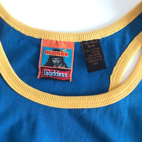 NWOT Mambo Women’s Blue & Yellow 100% Cotton Jersey Summer Festival Tank Top Y2K - Picture 13 of 14